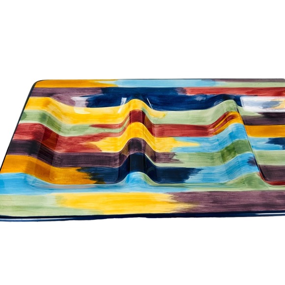 Tabletops Lifestyles MADRID Rainbow Ceramic Divided Serving Platter Tray 18.75" - Picture 7 of 9